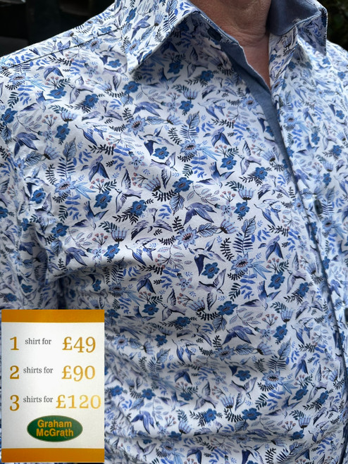 Douglas and Graham - Blue Flower and Bird Shirt