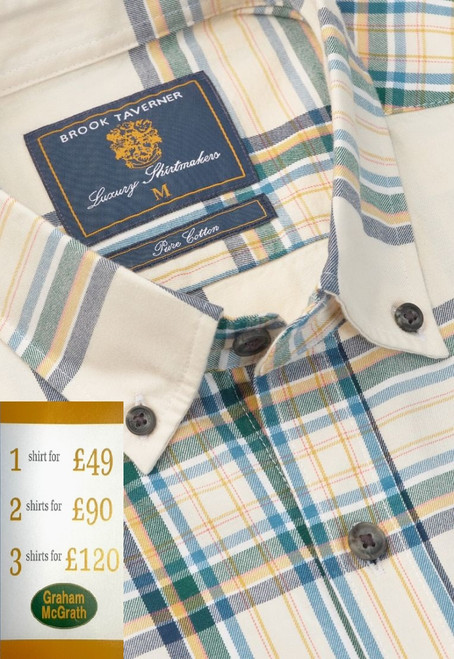 Brook Taverner - Regular Fit Ecru Oversize Check Cotton Shirt