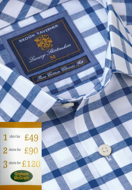 Brook Taverner - Regular Fit Navy Check Oxford Cotton Shirt