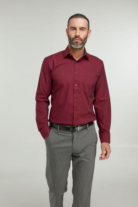 Double Two - Wine Pure Cotton Shirt with Navy Contrast