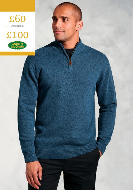 Brook Taverner - Rutherford Teal Lambswool Zip Neck Jumper