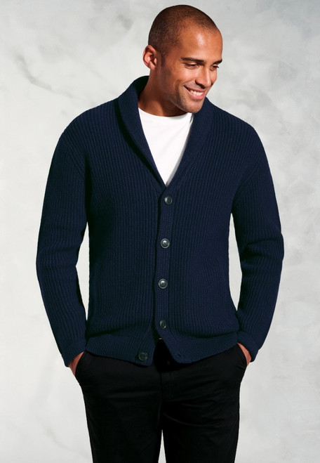 Brook Taverner - Ellis Navy Textured Lambswool Shawl Collar Cardigan