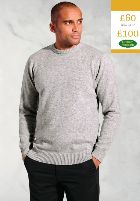 Brook Taverner - Clark Silver Grey Lambswool Crew Neck Jumper