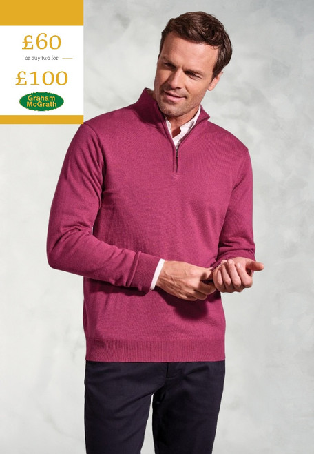 Brook Taverner - Copenhagen Raspberry Cotton Merino Zip Neck Jumper