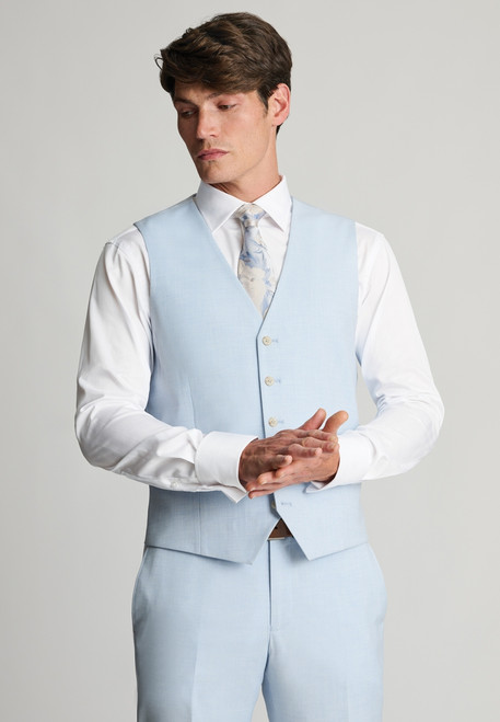 Brook Taverner - Tailored Fit Hayton Sky Blue Textured Suit Waistcoat
