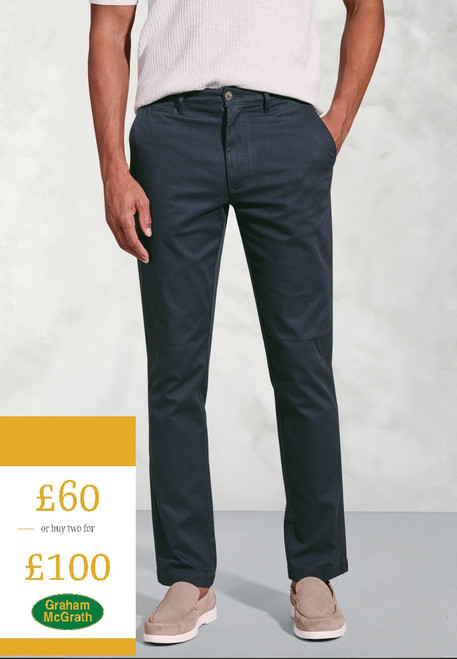 Brook Taverner - Tailored Fit Brosnan Navy Textured Stretch Cotton Chinos
