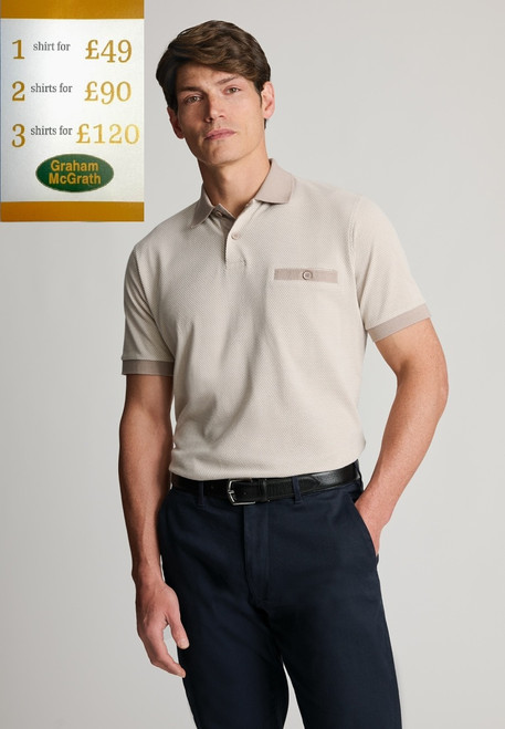 Brook Taverner - Oakworth Oatmeal Two Tone Textured Cotton Polo Shirt