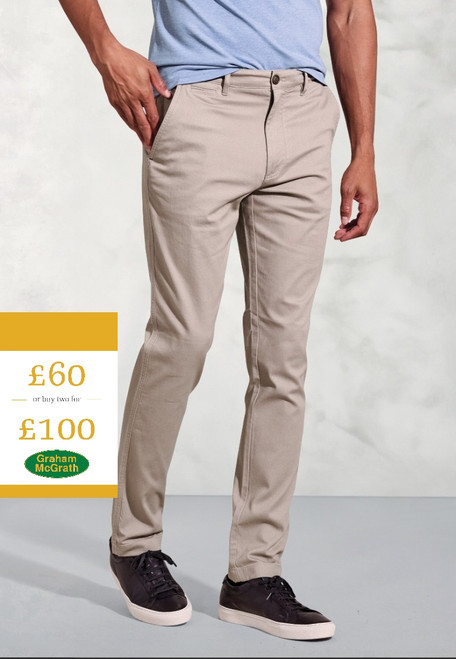 Brook Taverner - Tailored Fit Brosnan Sand Textured Stretch Cotton Chinos
