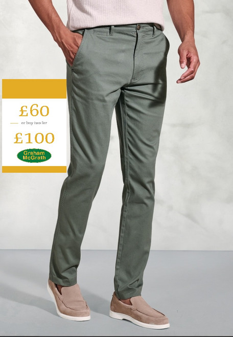 Brook Taverner - Tailored Fit Brosnan Green Textured Stretch Cotton Chinos