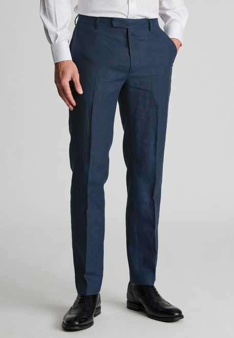 Brook Taverner - Tailored Fit Eastwood Navy Pure Linen Suit Trousers