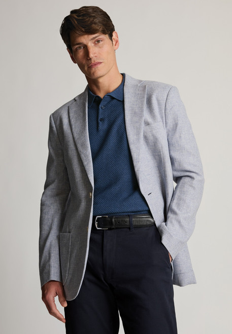 Brook Taverner - Tailored Fit Winstow Blue Textured Linen Blend Jacket