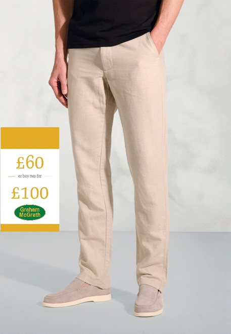 Brook Taverner - Regular Fit Caine Natural Linen Cotton Trousers