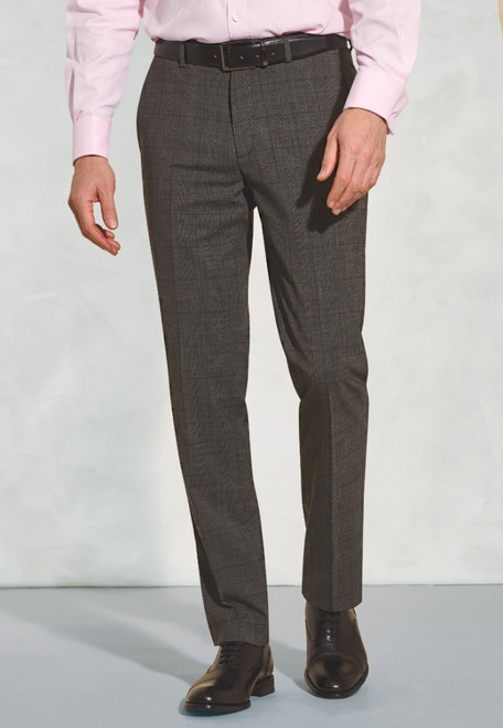 Brook Taverner - Tailored Fit Cassino Grey Check Washable Suit Trousers