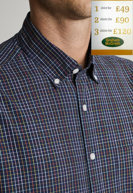 Brook Taverner - Regular Fit Navy Check 'Portofino' Short Sleeve Shirt