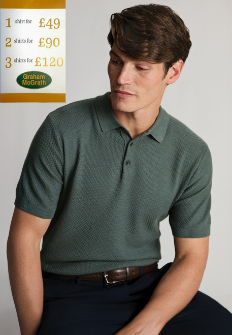 Brook Taverner - Selby Teal Textured Cotton Knitted Polo Shirt
