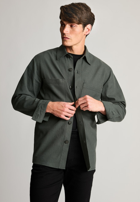 Brook Taverner - Ledger Dark Green Cotton Linen Overshirt