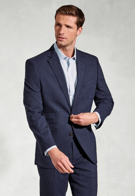 Brook Taverner - Tailored Fit McKellen Navy Linen Blend Suit Jacket