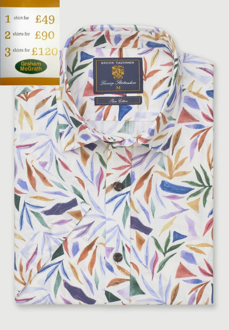 Brook Taverner - Regular Fit Multicoloured Abstract Watercolour Leaf Print Short Sleeve Shirt
