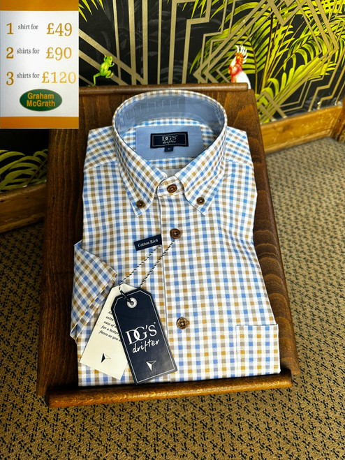 Douglas & Grahame - Light Blue and Beige Check Short Sleeve Shirt