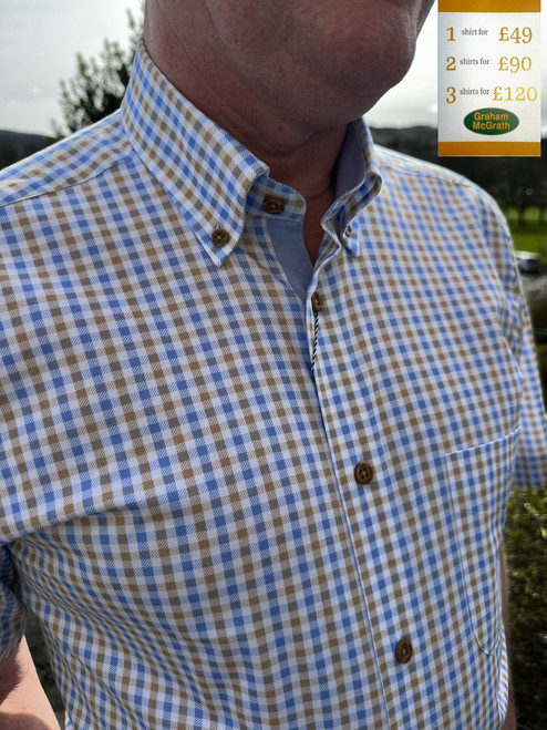 Douglas & Grahame - Light Blue and Beige Check Short Sleeve Shirt
