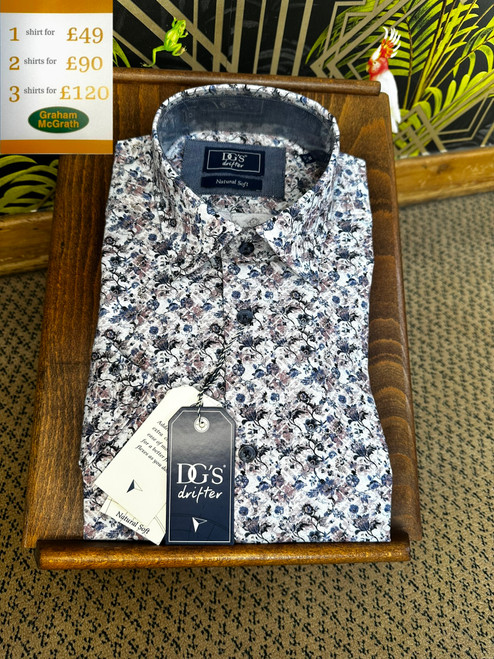 Douglas & Grahame - Blue Floral Stretch Short Sleeve Shirt