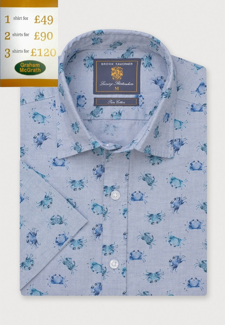 Brook Taverner - Regular Fit Blue Crab Print Short Sleeve Shirt
