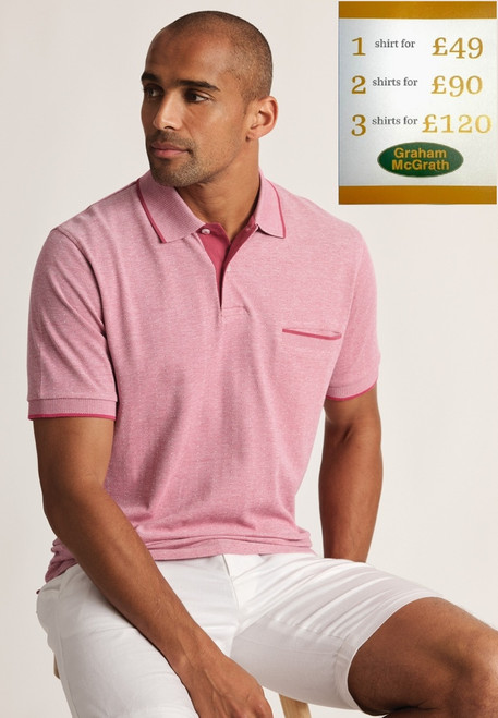 Brook Taverner- Ellerton Raspberry Textured Spot Cotton Polo Shirt