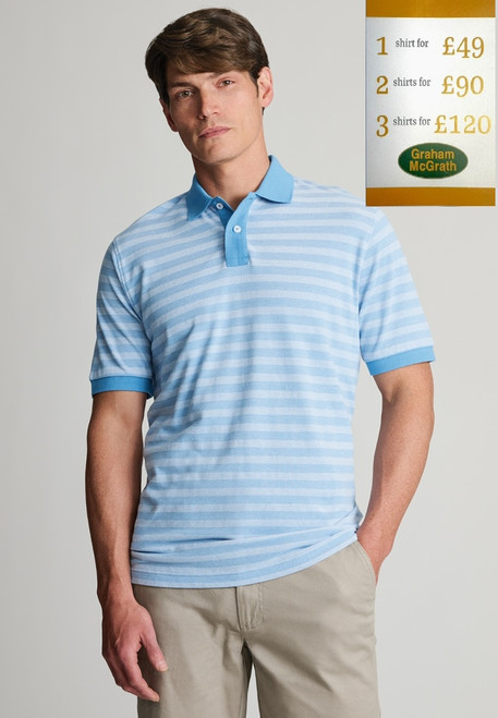 Brook Taverner - Denby Sky Blue Textured Stripe Cotton Polo Shirt
