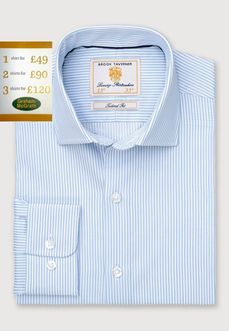 Brook Taverner - Tailored Fit Blue Fine Stripe Cotton Shirt