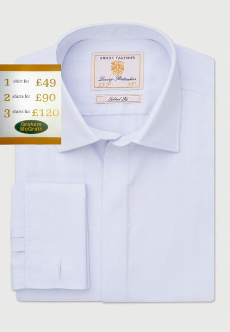 Brook Taverner - Tailored Fit Sky Blue Fine Textured Stripe Egyptian Cotton Shirt