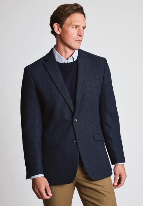 Brook Taverner - Tailored Fit Dunster Navy Wool Blend Herringbone Jacket