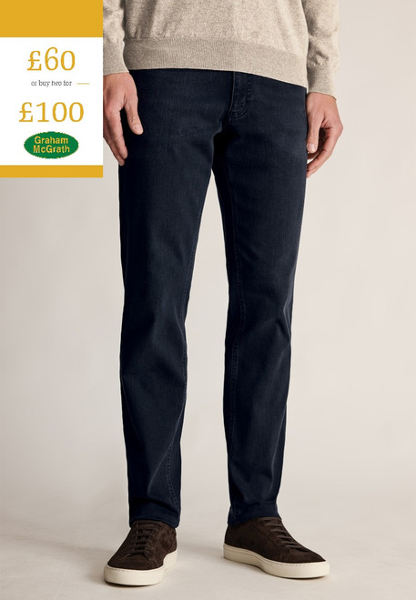 Brook Taverner - Tailored Fit Boulder Blue Black 5 Pocket Denim Jeans