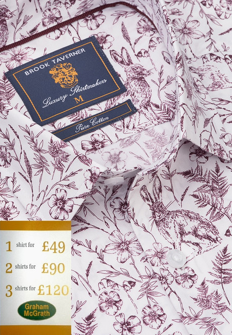 Brook Taverner - Regular Fit Mulberry Hares and Flowers Print Cotton Shirt