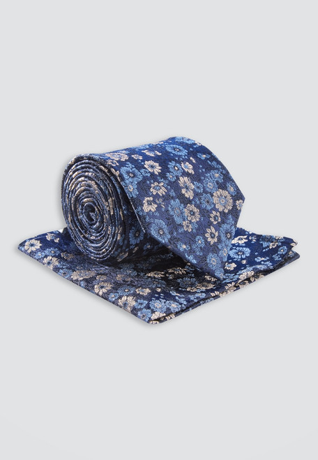 Brook Taverner - Navy Floral Silk Blend Tie and Pocket Square Set