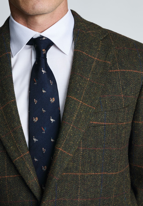 Brook Taverner - Tailored Fit Axebridge Olive Wool Blend Herringbone Check Jacket