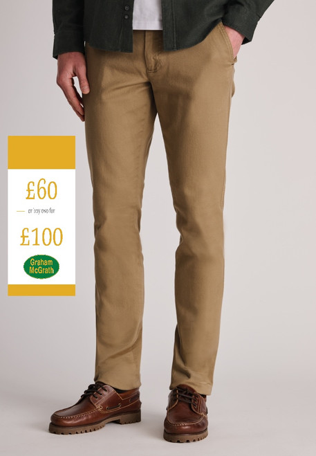 Brook Taverner - Regular Fit Christie Sand Cavalry Twill Stretch Cotton Trousers