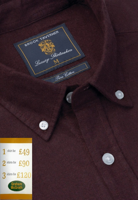 Brook Taverner - Regular Fit Burgundy Melange Brushed Cotton Shirt