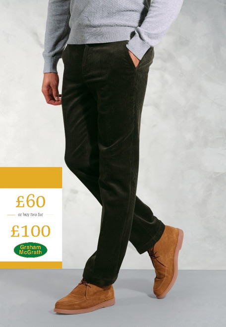Brook Taverner - Regular Fit Ellroy Olive Corduroy Trousers