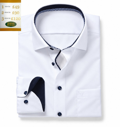 Marvelis - Modern Fit White Non-Iron Shirt with Contrast Trim
