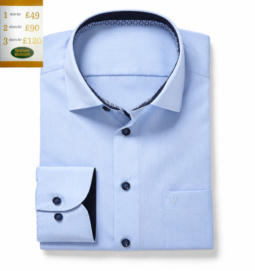 Marvelis - Modern Fit Light Blue Non-Iron Shirt with Contrast Trim