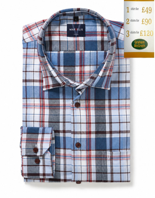 Marvelis - Casual Blue, White & Burgundy Check Shirt