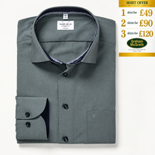 Marvelis - Modern Fit Olive Non-Iron Shirt