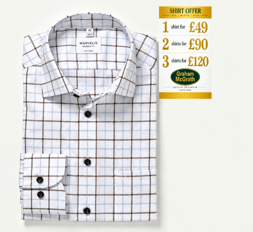 Marvelis - Modern Fit Brown & Blue Check Non-Iron Shirt