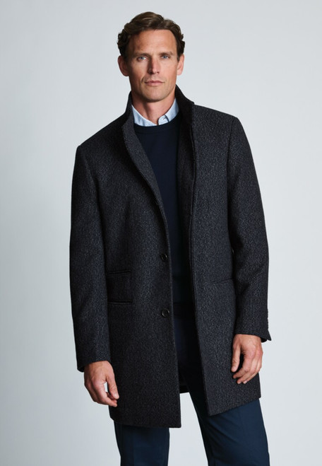 Brook Taverner - Winsford Charcoal Funnel Neck Textured Wool Blend Overcoat