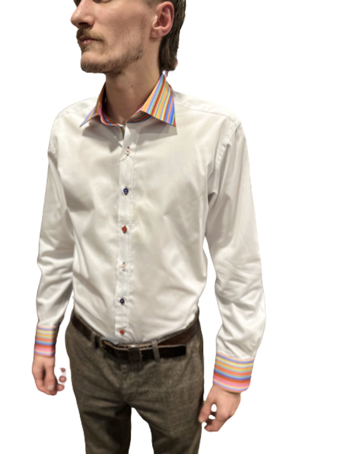 Claudio Lugli White Shirt with Rainbow Cuff