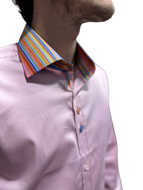 Claudio Lugli Pink Shirt with Rainbow Cuff