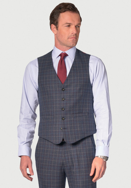 Brook Taverner Lyd Blue with Wine Overcheck Suit Waistcoat