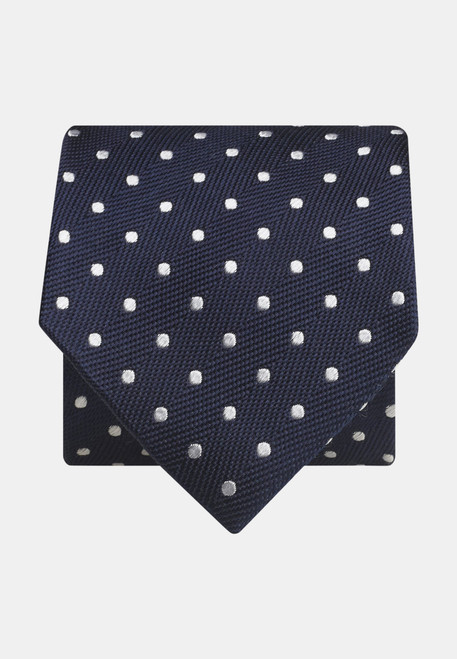 Brook Taverner Navy with Silver Spot 100% Silk Tie