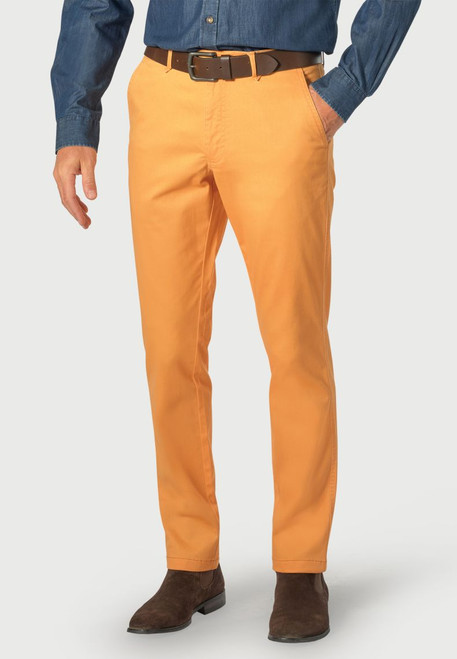 Brook Taverner - Tailored Fit Peach Fine Twill Stretch Cotton Trouser - Perry