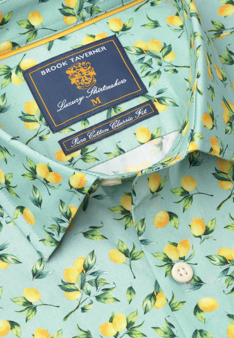 Brook Taverner - Tailored Fit Mint Green with Lemons Print Cotton Shirt